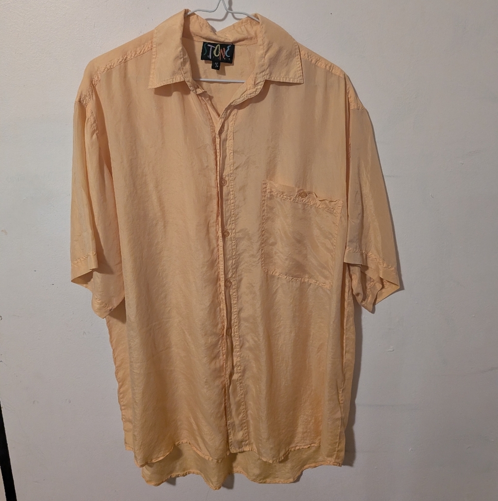 Men's Large Vintage Yellow Silk Dress Shirt T-shirt By Stone Silks